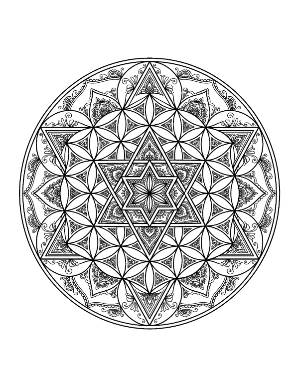 Sacred Geometry Star mandala coloring page - free printable