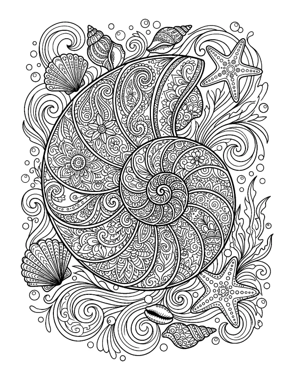 Seashell Spiral mandala coloring page - free printable