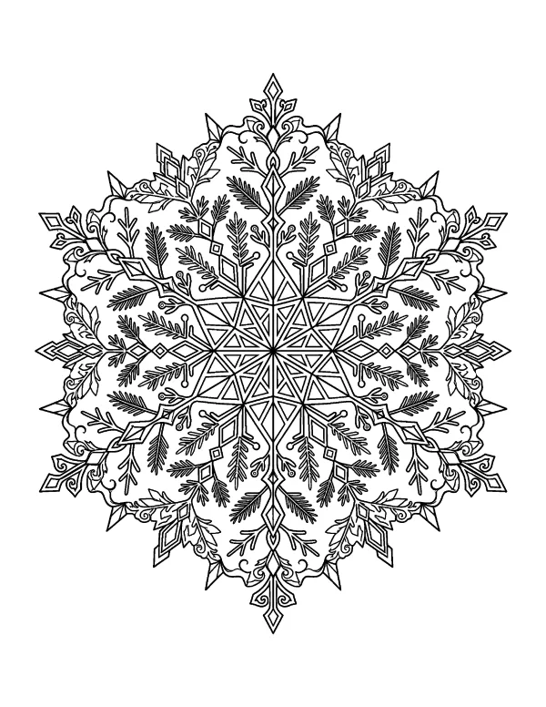 Snowflake Geometry mandala coloring page - free printable