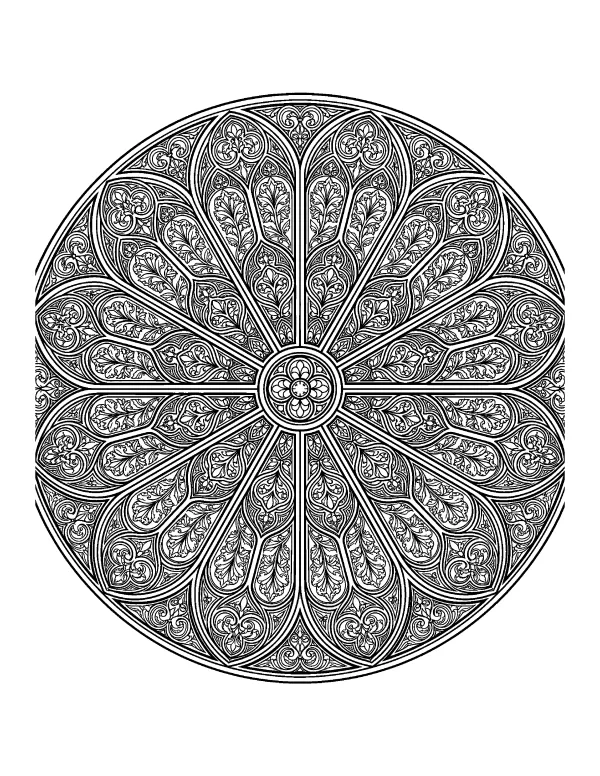 Stained Glass Rosette mandala coloring page - free printable