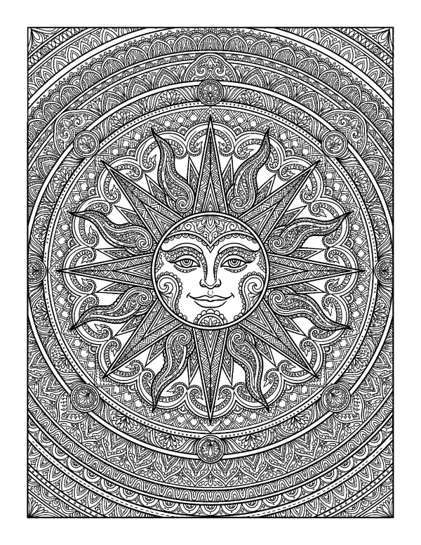 Sun mandala coloring page - free printable