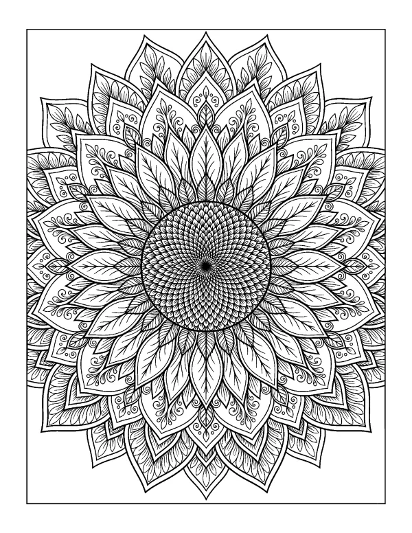 Sunflower mandala coloring page - free printable