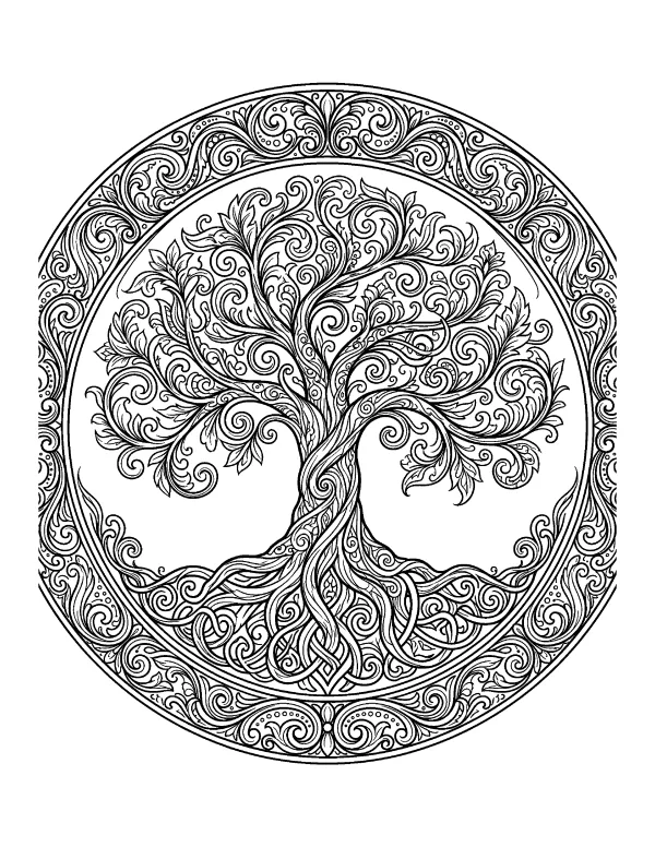Tree of Life mandala coloring page - free printable