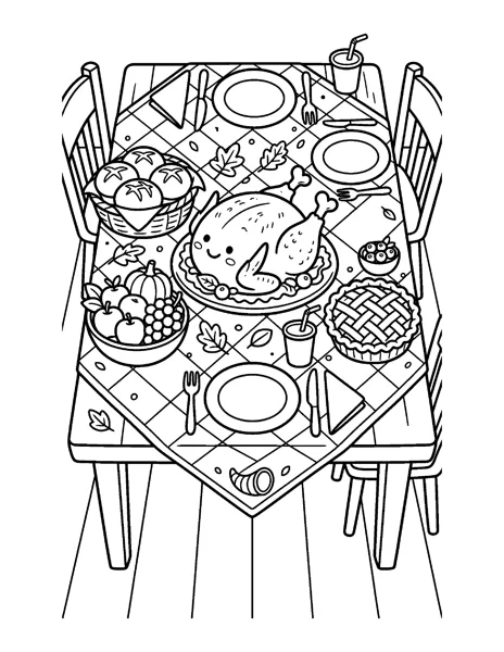 Thanksgiving Feast Table Thanksgiving coloring page - free printable