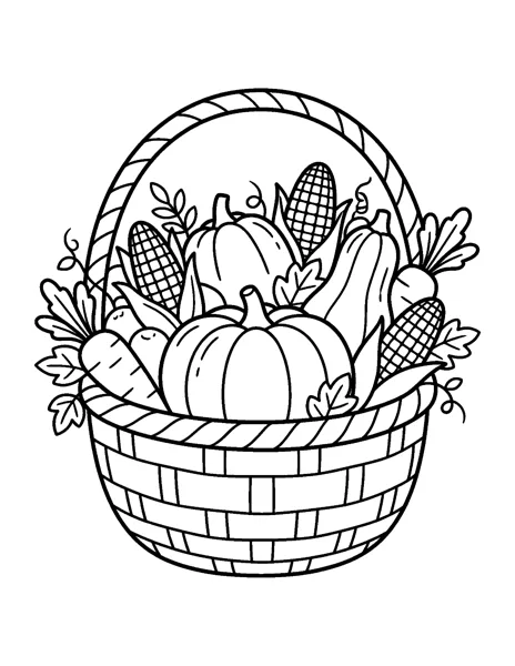 Harvest Basket Thanksgiving coloring page - free printable