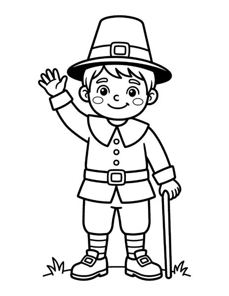 Pilgrim Boy Thanksgiving coloring page - free printable