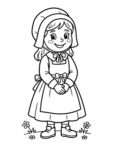 Pilgrim Girl Thanksgiving coloring page - free printable