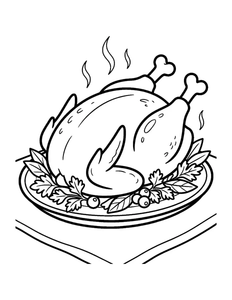 Roast Turkey on a Platter Thanksgiving coloring page - free printable