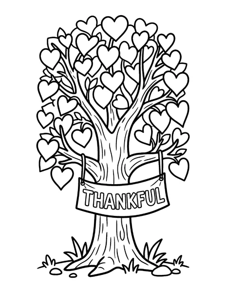 Thankful Tree Thanksgiving coloring page - free printable