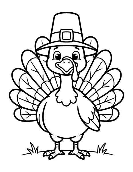 Turkey in a Pilgrim Hat Thanksgiving coloring page - free printable
