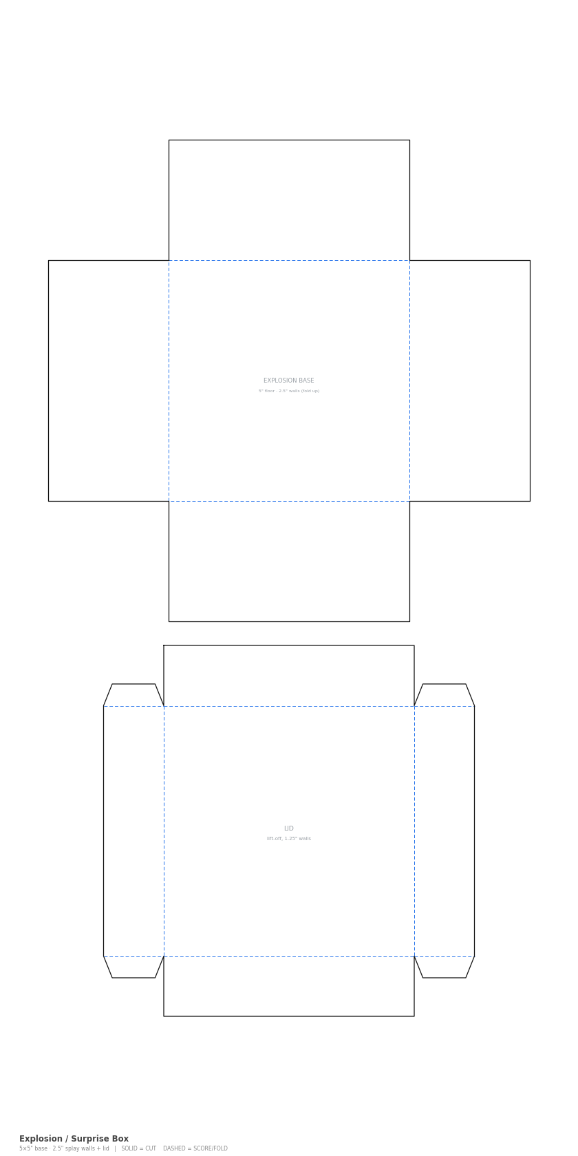 Explosion / Surprise Box 5 inch flat dieline cut and score