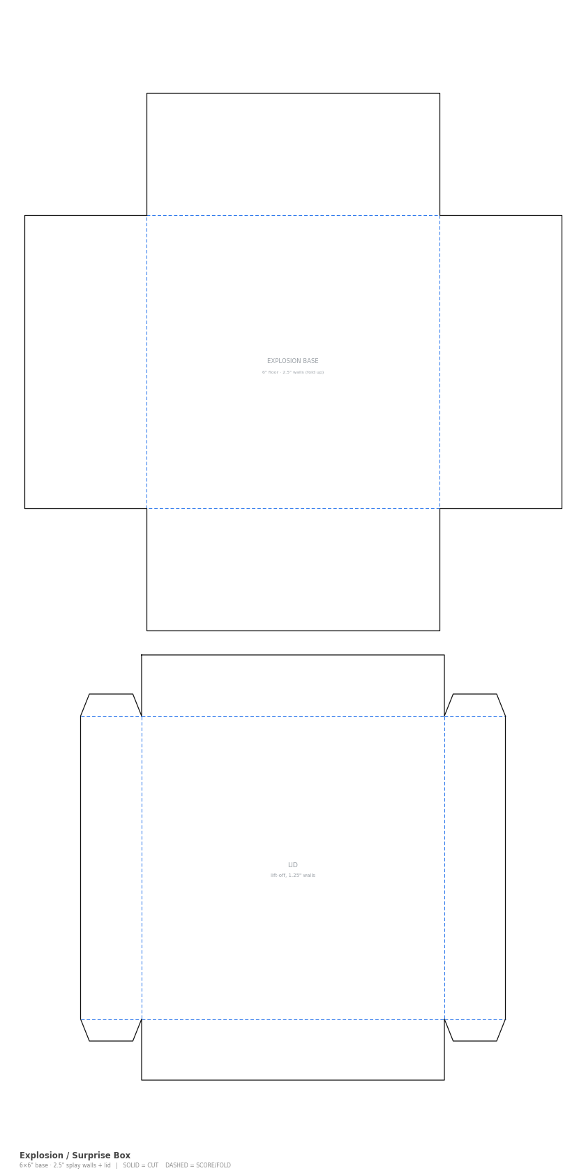 Explosion / Surprise Box 6 inch flat dieline cut and score