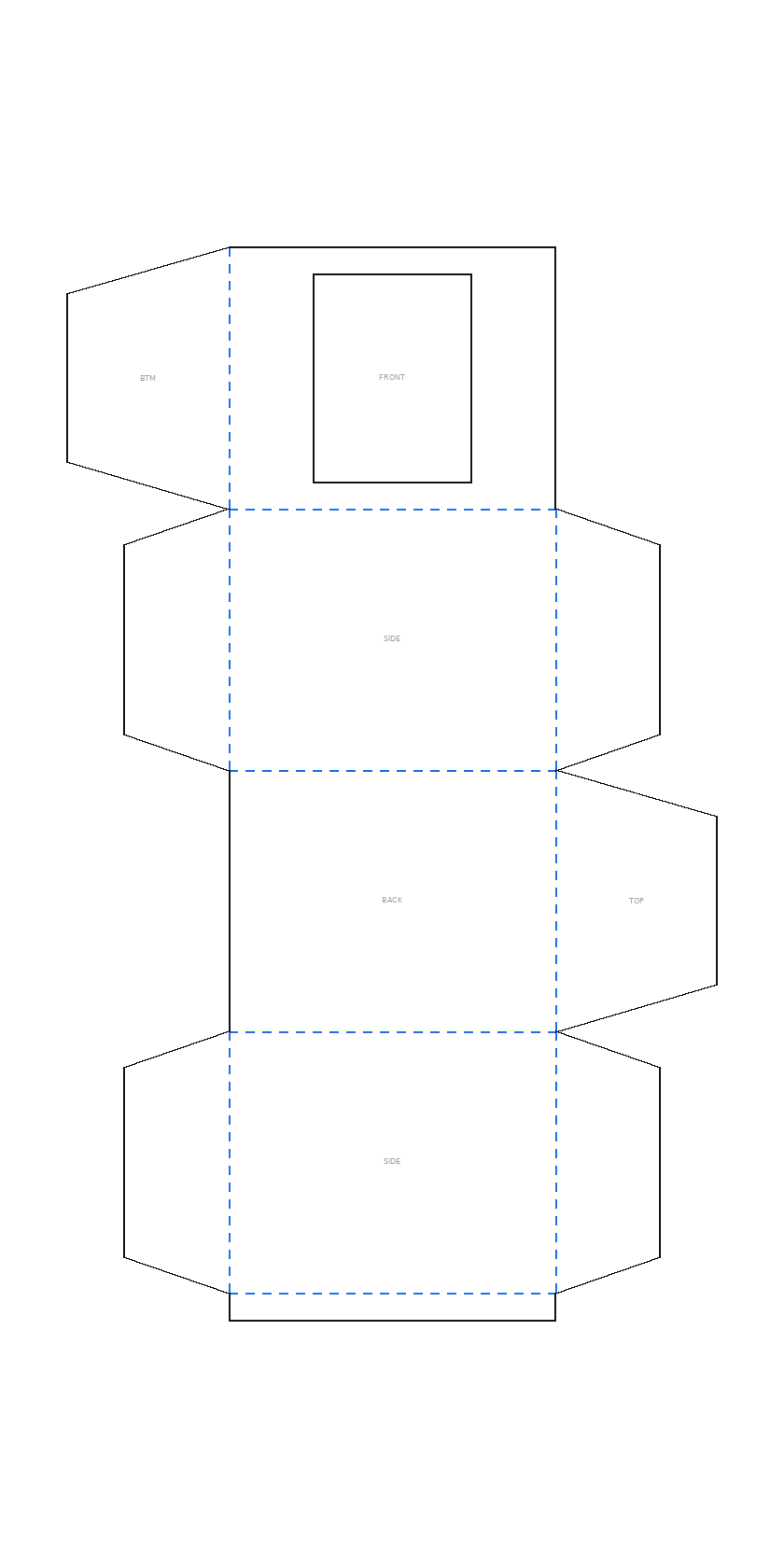 Small (4×4×5 in) flat dieline cut and score