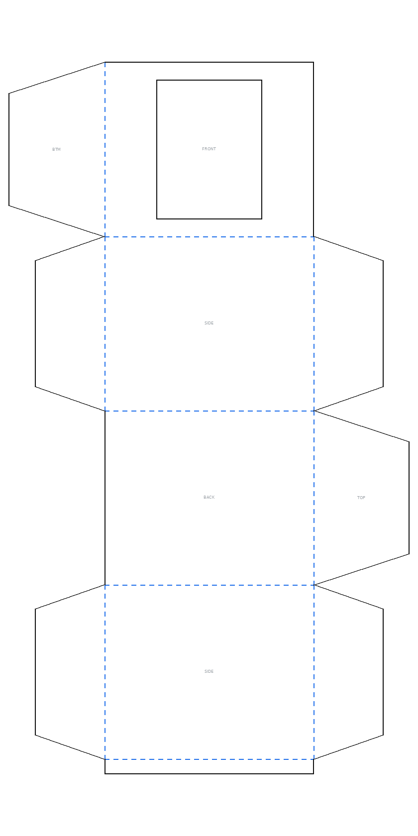 Large (5×5×6 in) flat dieline cut and score