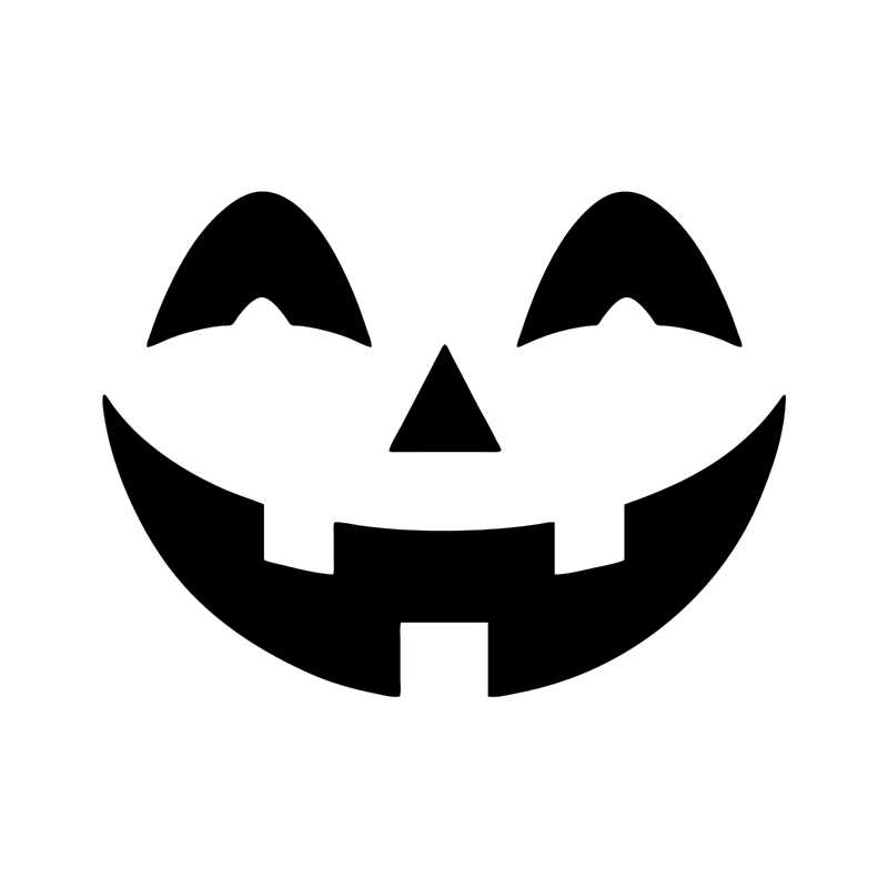 Smiling jack-o'-lantern pumpkin carving stencil, free printable template