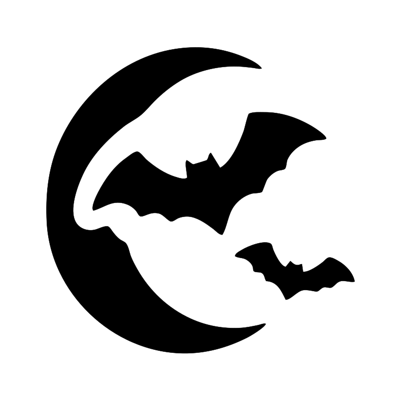 Crescent moon with bats pumpkin carving stencil, free printable template