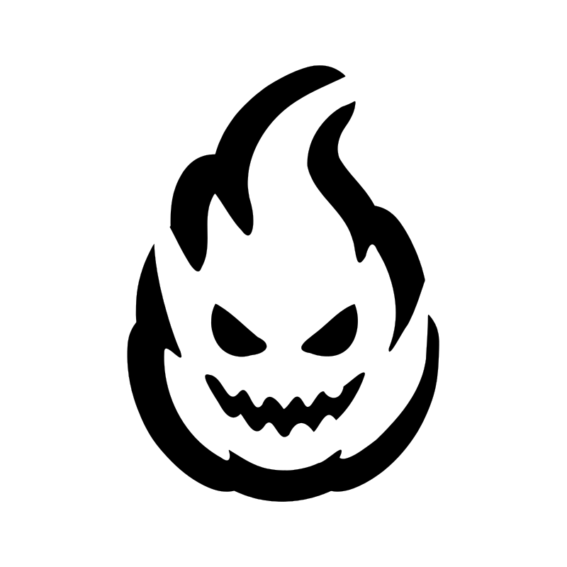 Flame face pumpkin carving stencil, free printable template