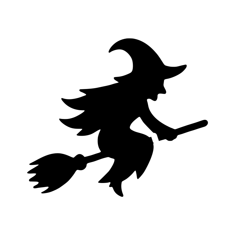 Witch on a broom pumpkin carving stencil, free printable template