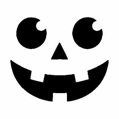 Goofy grin jack-o'-lantern face stencil, free printable pumpkin carving template