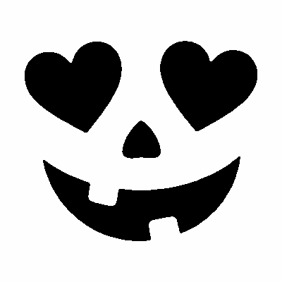 Heart eyes jack-o'-lantern face stencil, free printable pumpkin carving template