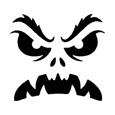 Angry monster jack-o'-lantern face stencil, free printable pumpkin carving template