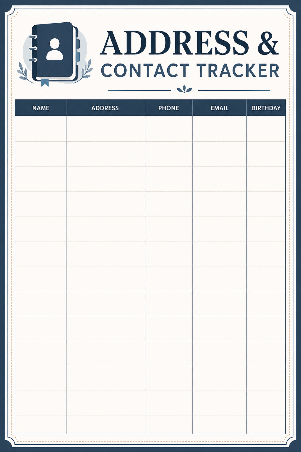Free Printable Address & Contact Tracker