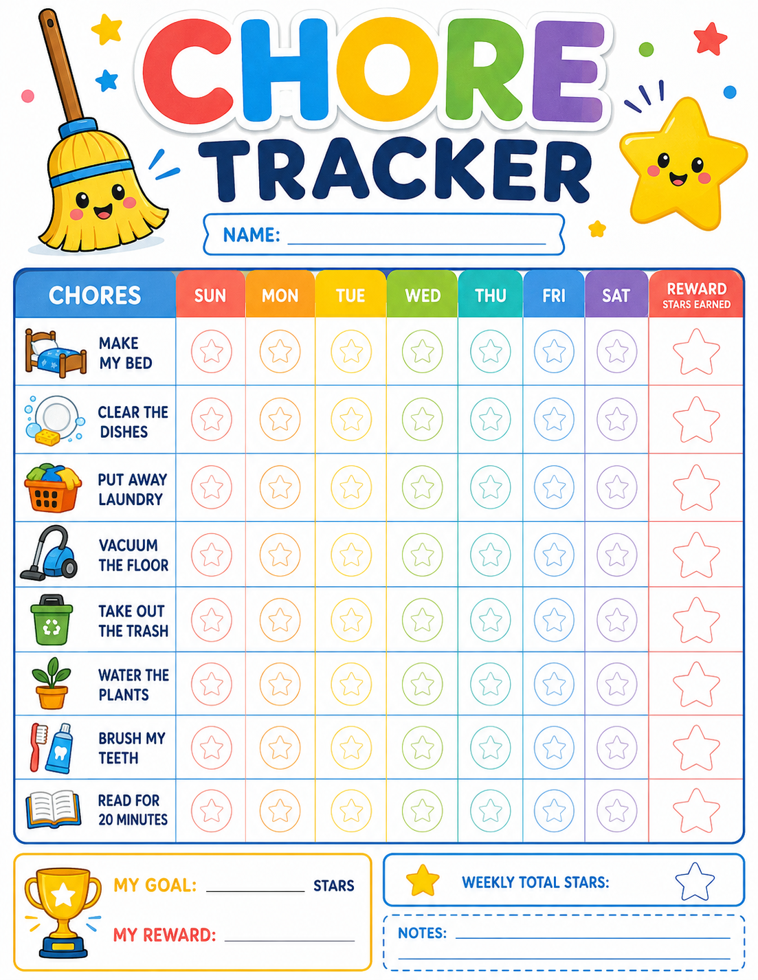 Free printable chore tracker for kids