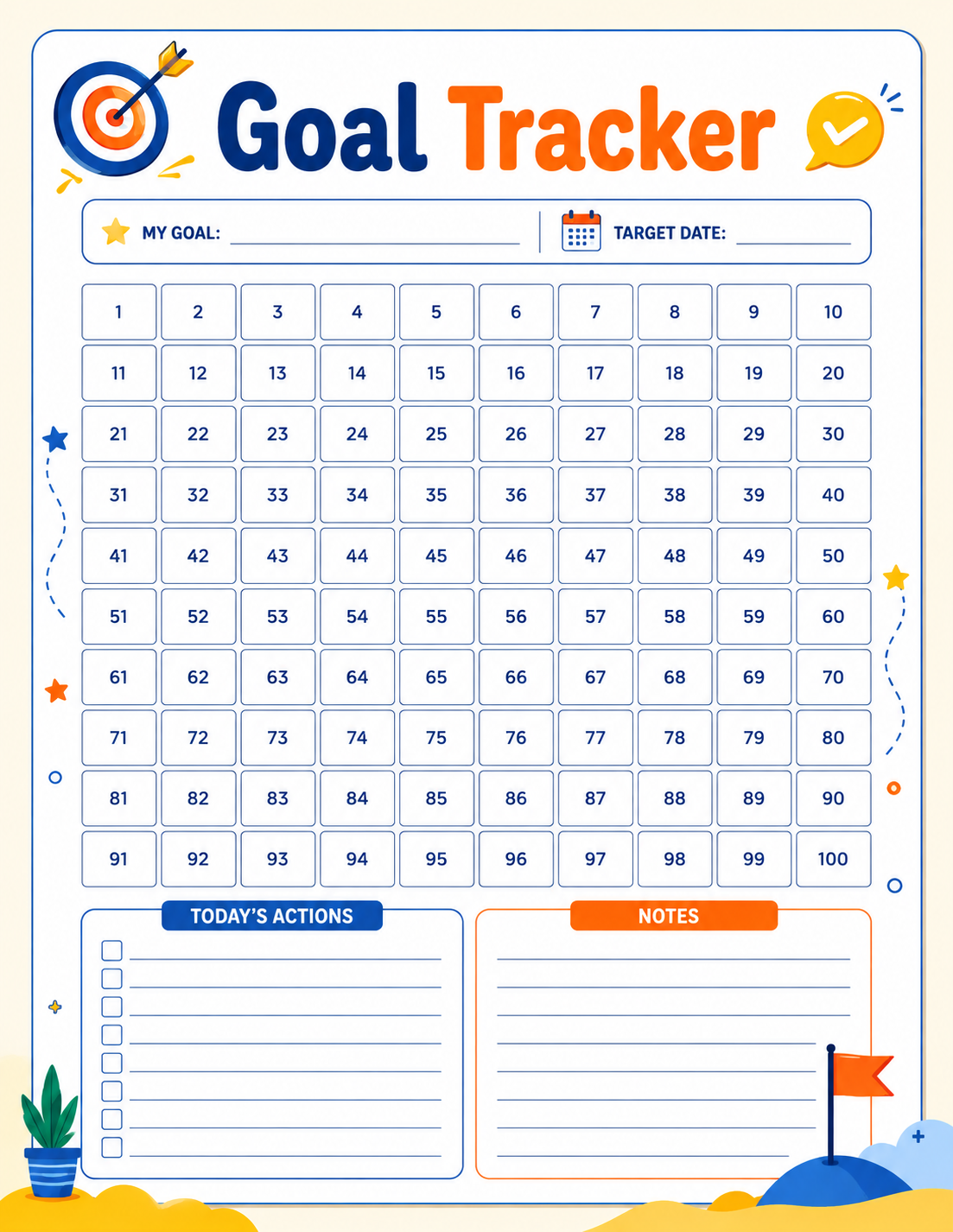 Free Printable Daily and 100-Day Goal Tracker Template