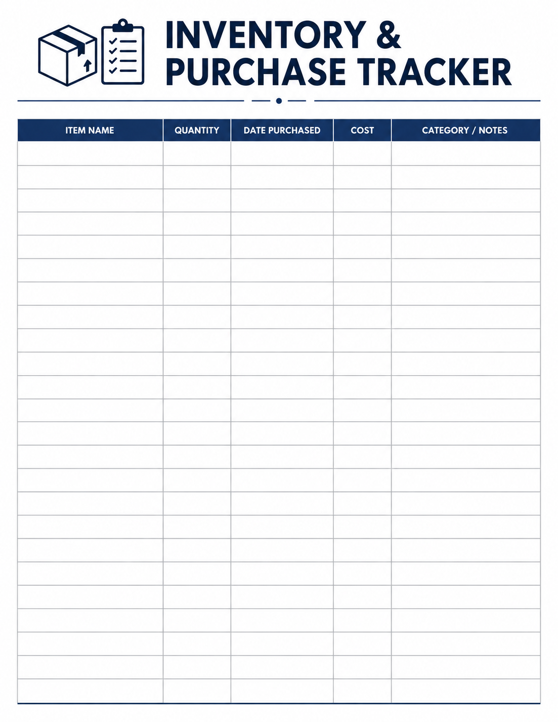 Free Printable Inventory & Purchase Tracker