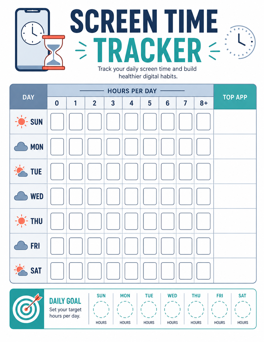 Free printable screen time tracker