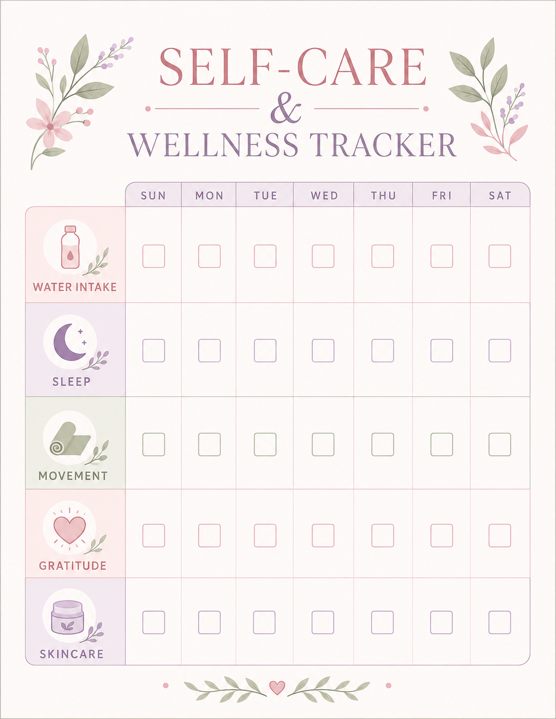 Free Printable Self-Care & Wellness Tracker
