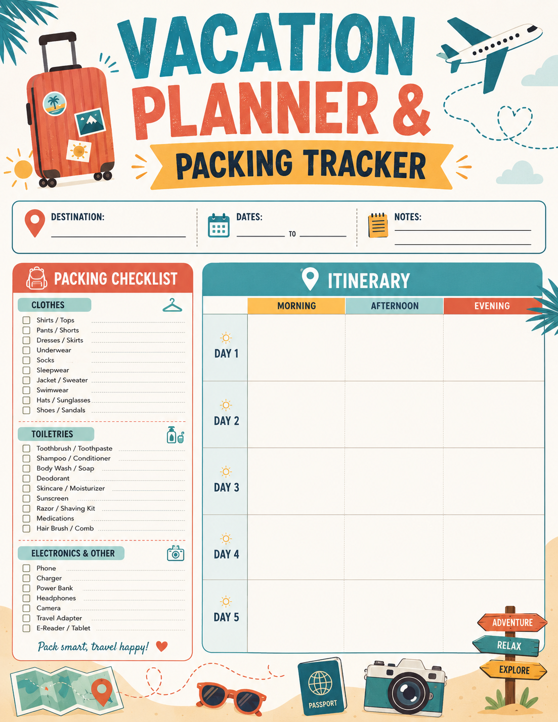 Free Printable Vacation Planner and Packing Tracker