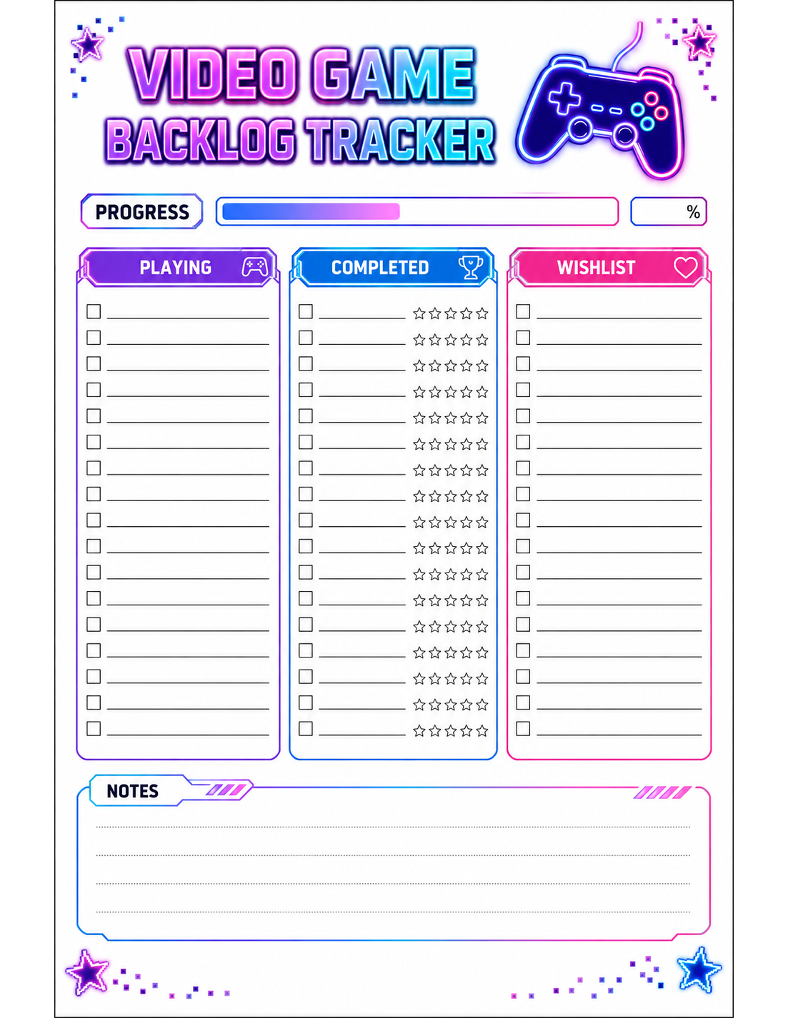 Free Printable Video Game Backlog Tracker