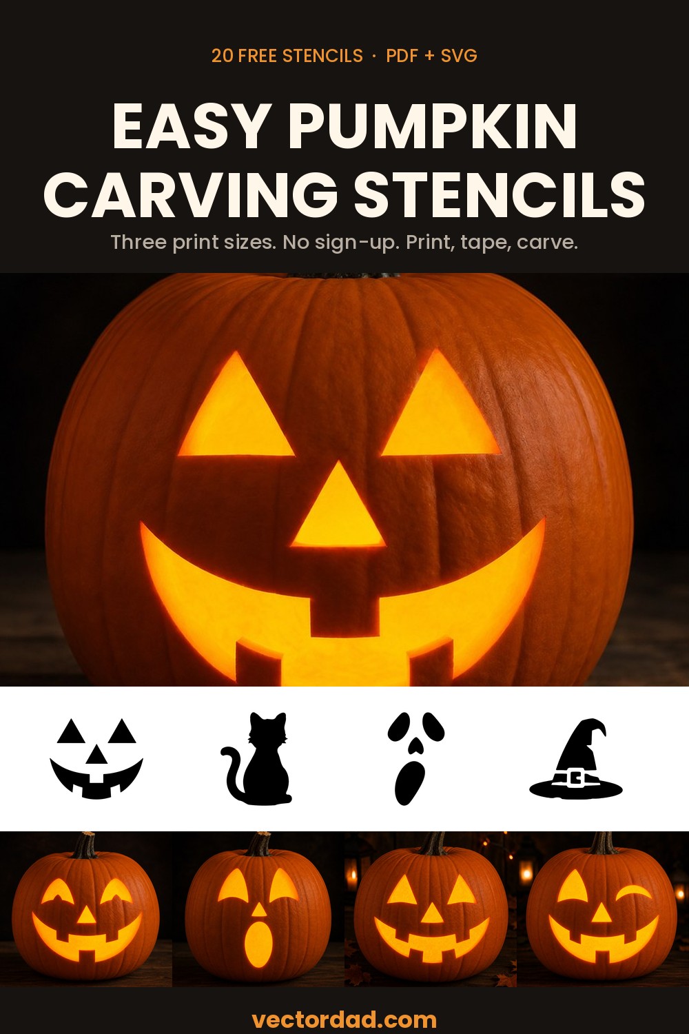 20 free easy pumpkin carving stencils from VectorDad