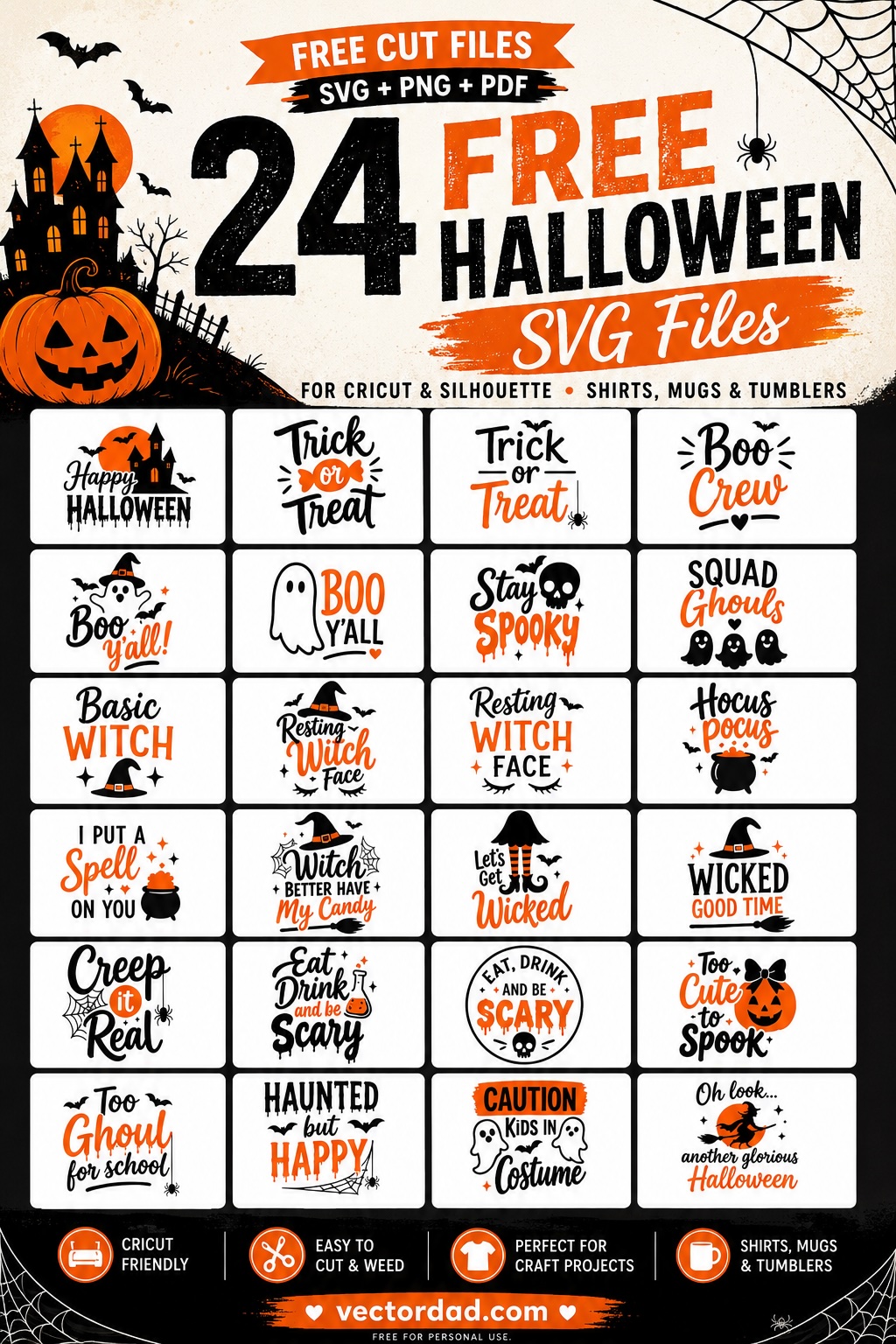24 free Halloween SVG files for Cricut and Silhouette &mdash; shirts, mugs and tumblers