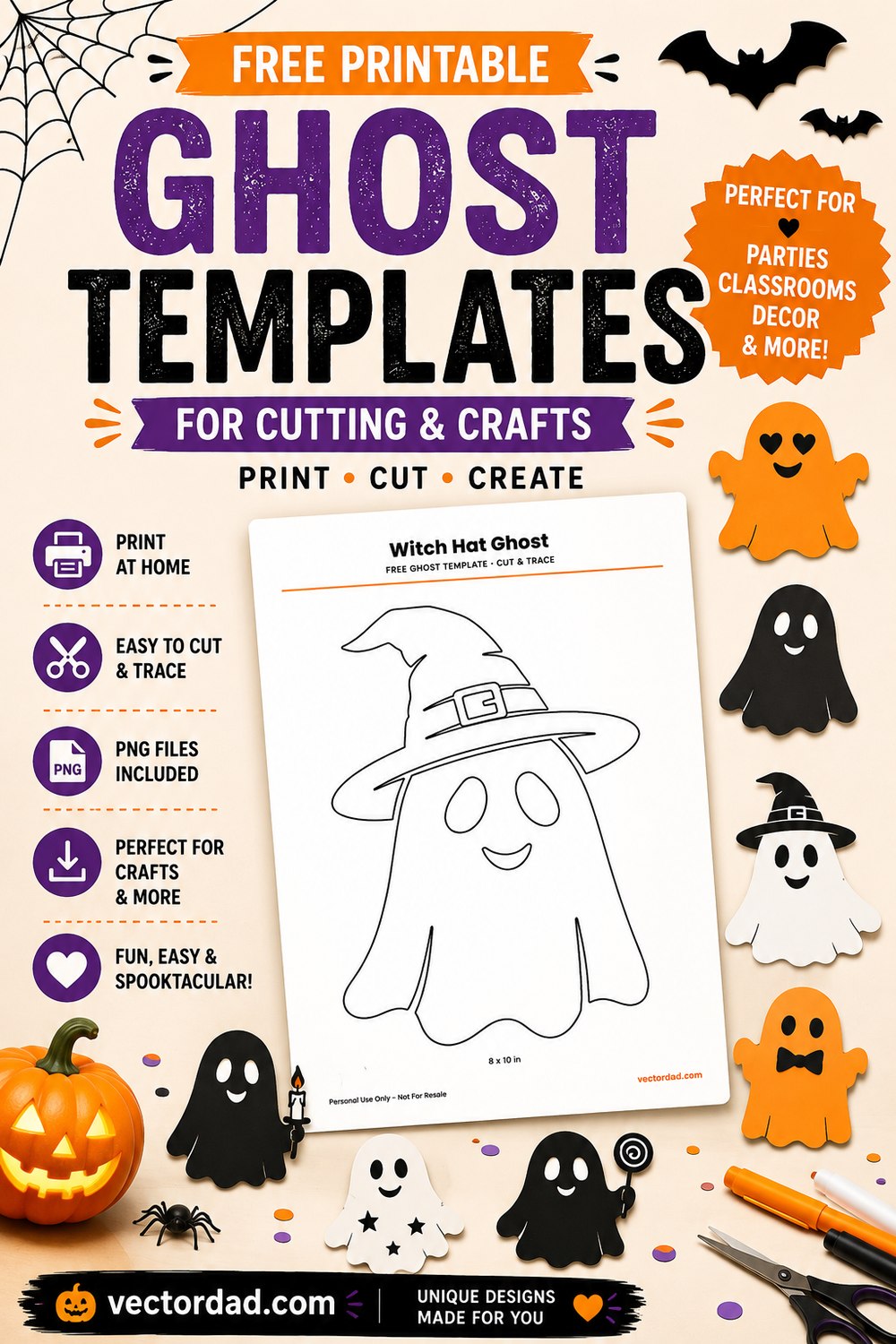 Free printable ghost templates for cutting and crafts from VectorDad