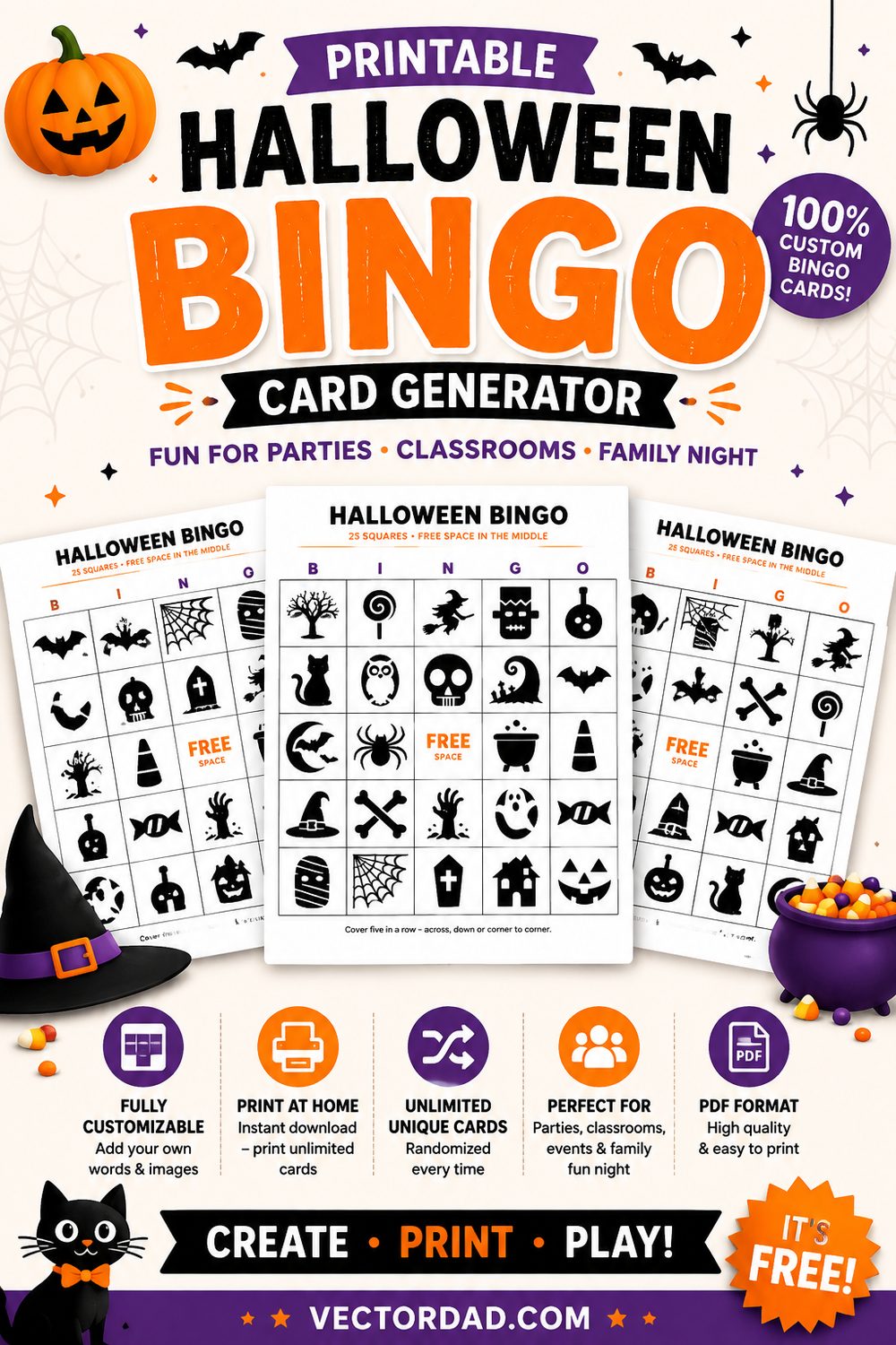 Free printable Halloween bingo cards from VectorDad