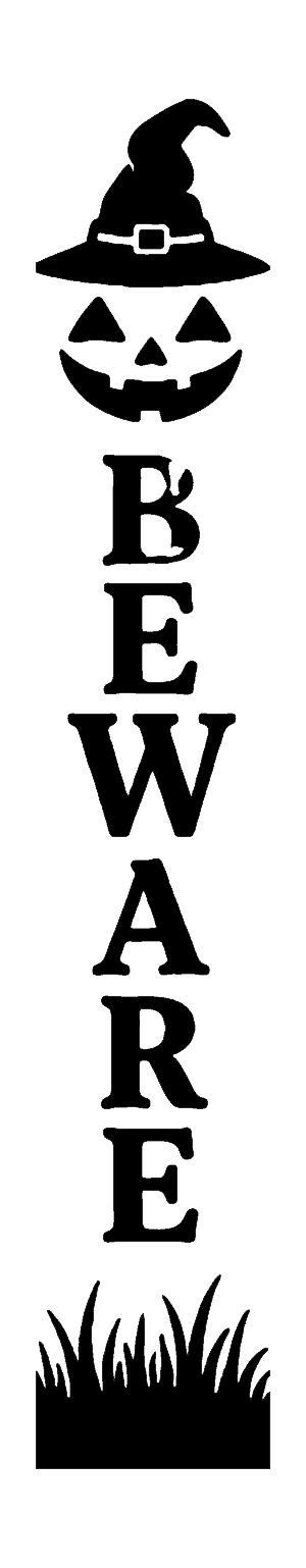 Beware (jack-o'-lantern) vertical Halloween porch sign stencil, free printable template