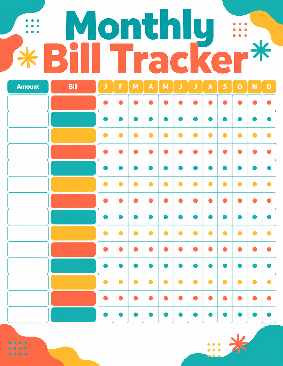 Colorful Monthly Bill Tracker thumbnail