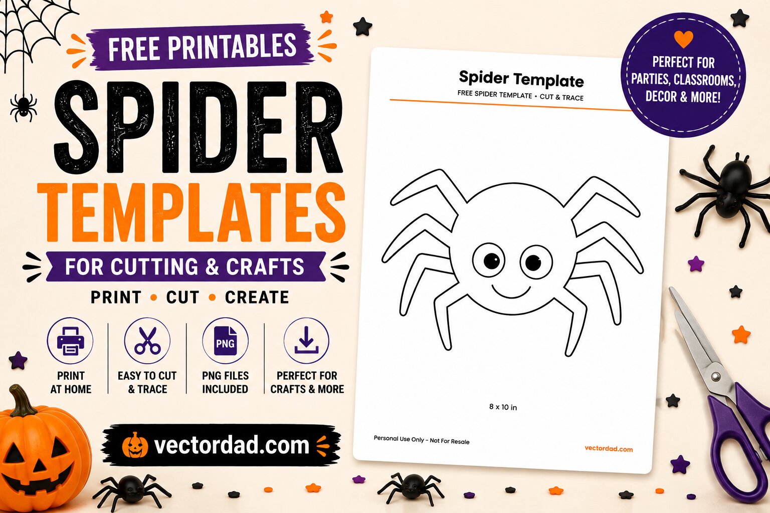 Free spider templates and SVG cut files for Halloween crafts