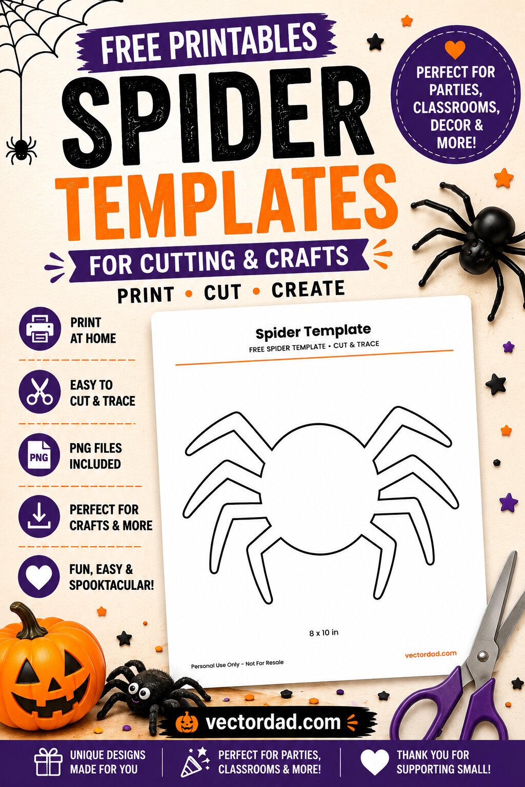 Free spider templates and SVG cut files for Halloween crafts from VectorDad