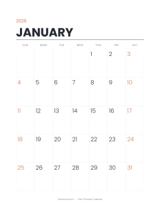January 2026 minimalist printable calendar