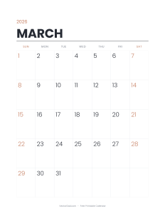 March 2026 minimalist printable calendar