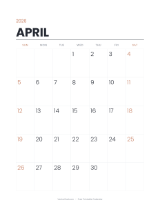 April 2026 minimalist printable calendar