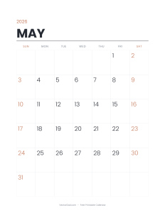 May 2026 minimalist printable calendar