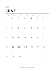 June 2026 minimalist printable calendar