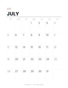 July 2026 minimalist printable calendar