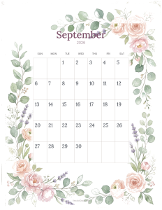 September 2026 floral printable calendar
