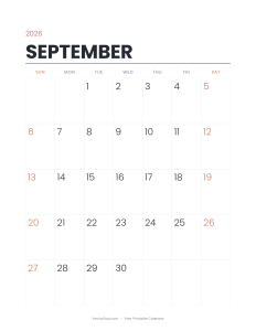 September 2026 minimalist printable calendar
