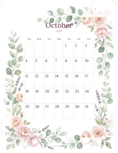 October 2026 floral printable calendar